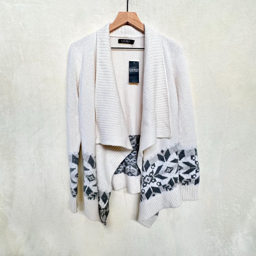 Lauren Ralph Lauren Fair Isle Wool Open-Front Waterfall Cardigan